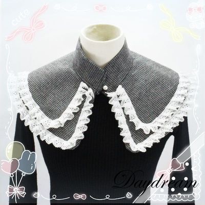 taobao agent Japanese elegant woolen trench coat, false collar, lace shawl, Lolita style