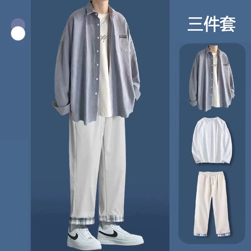 Лонгслив, рубашка, трендовый комплект, штаны для школьников, осенний, 3 предмета