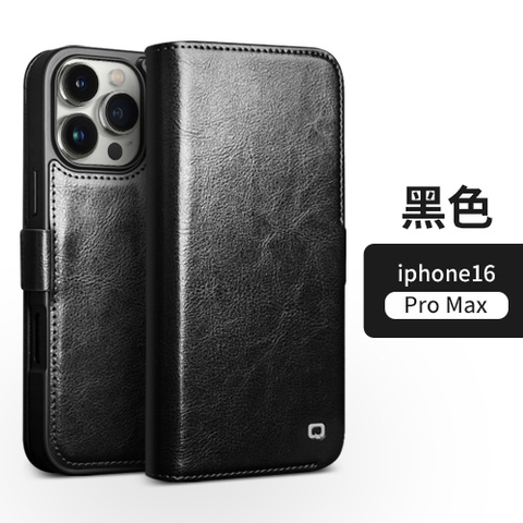 Black — Qialino Wallets Folio Flip Business Leather High End Premium 16, 16 Plus, 16 Pro, 16 Pro Max iPhone Case