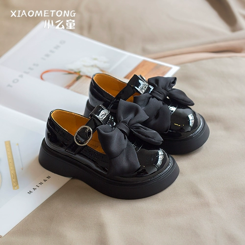 Модная детская черная обувь для принцессы с бантиком для кожаной обуви, мягкая подошва, в корейском стиле