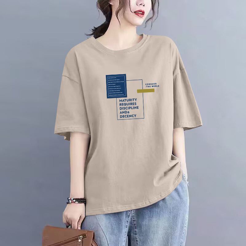 外贸出口清仓100%纯棉短袖休闲t恤女宽松时尚衣服气质半袖上衣夏