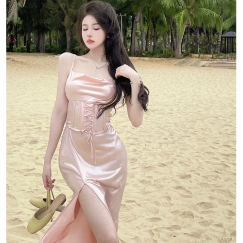 Летний милый топ без лямок, платье, корсет, платье-комбинация, длинная юбка, изысканный стиль