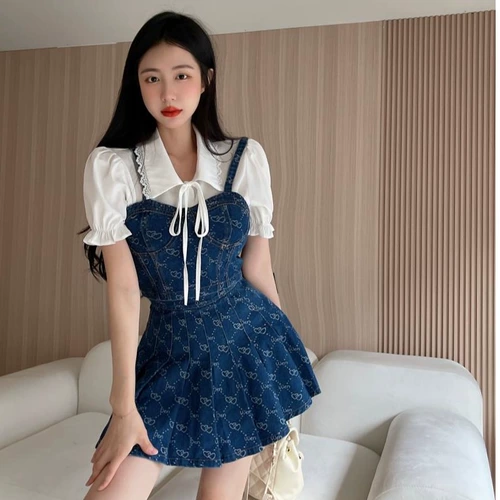 Модный джинсовый комплект, майка, юбка