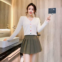 Бархатный универсальный кардиган, юбка в складку, комплект, коллекция 2021, осенний, подходит для подростков, V-образный вырез