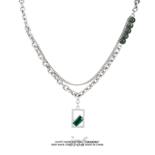 Небольшое дизайнерское ожерелье, зеленая подвеска из нержавеющей стали из жемчуга, аксессуар