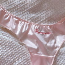 Стринги Женские 洛丽塔甜美可爱性感纯欲少女风芭比粉色刺绣绸面丁字裤女士t内裤