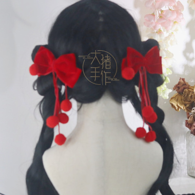 taobao agent Retro velvet red hairgrip with tassels, Hanfu, cheongsam, hair accessory, Lolita style