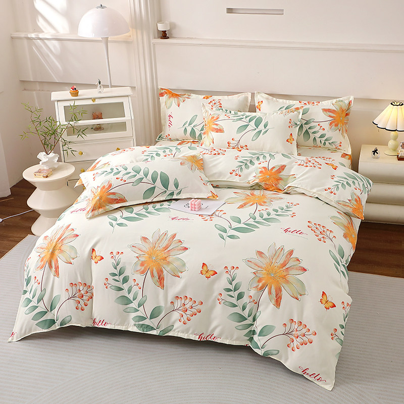 1全棉被套纯棉磨毛秋冬床单四件套简约单双人被罩1.8宿舍床上用品