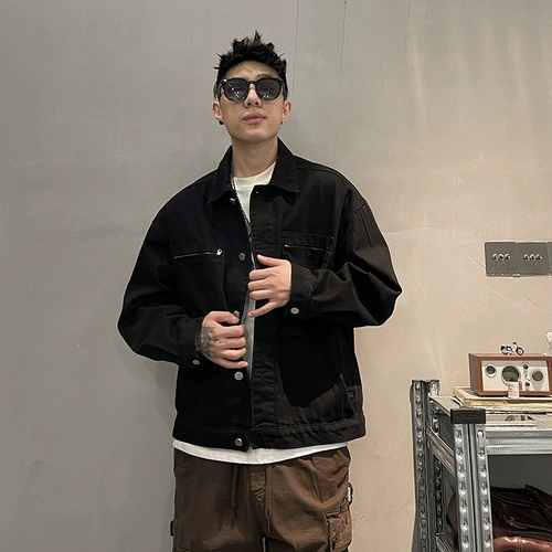 Осенняя черная джинсовая трендовая модная куртка для отдыха, оверсайз, подходит для подростков