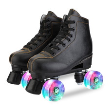 Ретро ролики 新款黑色牛皮成人双排轮滑鞋成人男女旱冰鞋初学者四轮夜光溜冰鞋