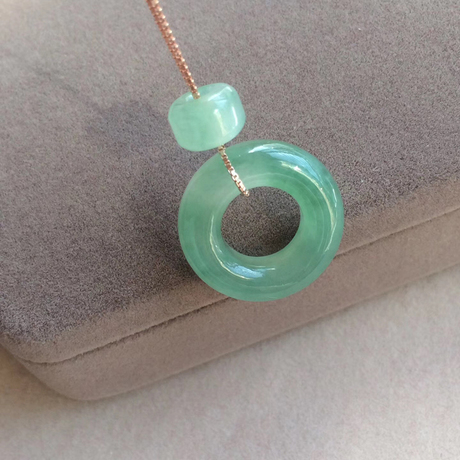 翡翠母子环 平安环冰种绿水芙蓉花 花色清爽 饱满可爱