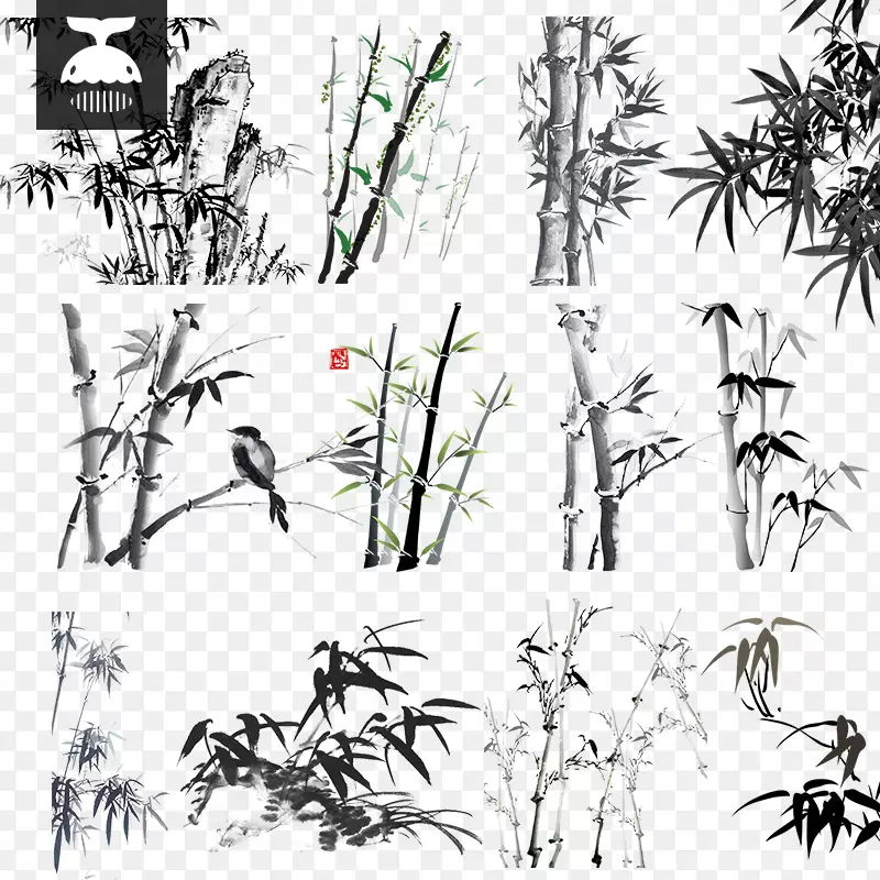 古典水墨中国风水墨画梅花国画素材元素海报背景psd设计素材图png