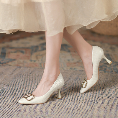 taobao agent White fashionable footwear high heels, universal suitable with a skirt, 2022, autumn, trend of season, french style