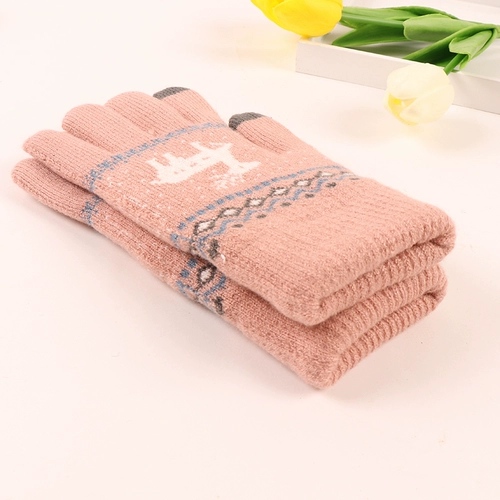 Перчатки, зимний удерживающий тепло мультяшный шерстяной трикотажный комплект, увеличенная толщина