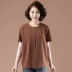 Áo thun tay ngắn trung niên plus size rộng rãi của phụ nữ Bà mẹ 50 tuổi mặc áo thun cotton mỏng che bụng - Áo phông Áo phông