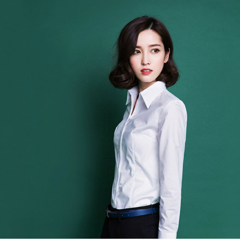 春款女装女士白衬衫女长袖韩版修身职业正装ol白色衬衣女式衬衫
