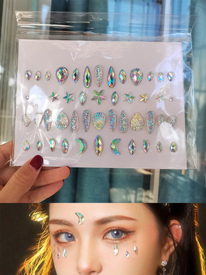 taobao agent Eyebrow -hearted makeup diamonds to avoid glue rhinestone with back glue flat bottom music festival drilling face jewelry makeup flash diamond tears diamond