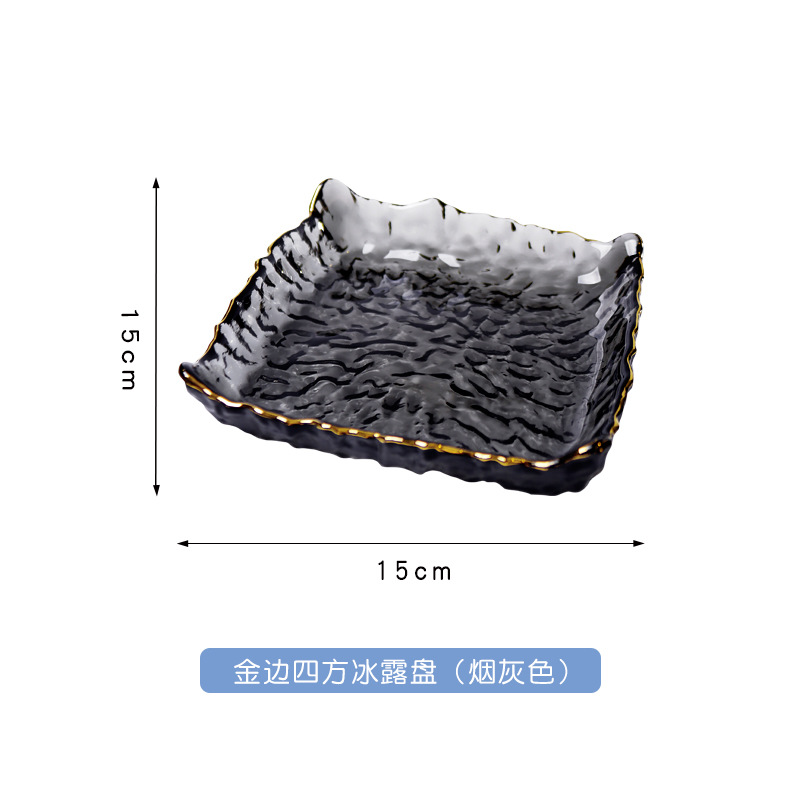 Square gray gold edge ice dew dish