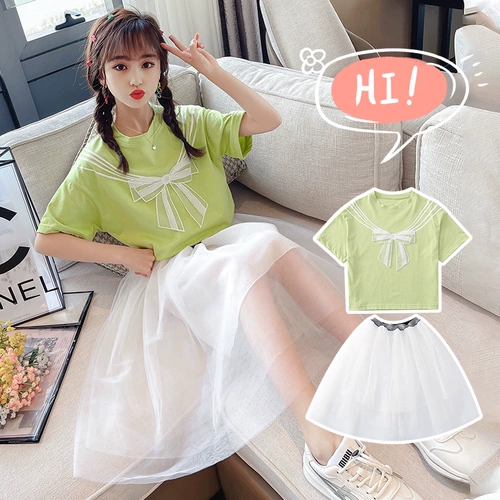 Летняя одежда, комплект, летняя детская юбка, короткий рукав, популярно в интернете, в западном стиле, коллекция 2021, детская одежда