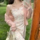 Розовый кардиган, платье-комбинация, расширенный комплект, изысканный стиль