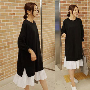 Autumn long sweatshirt for leisure, warm dress with sleeves, Korean style, oversize, round collar, long sleeve
