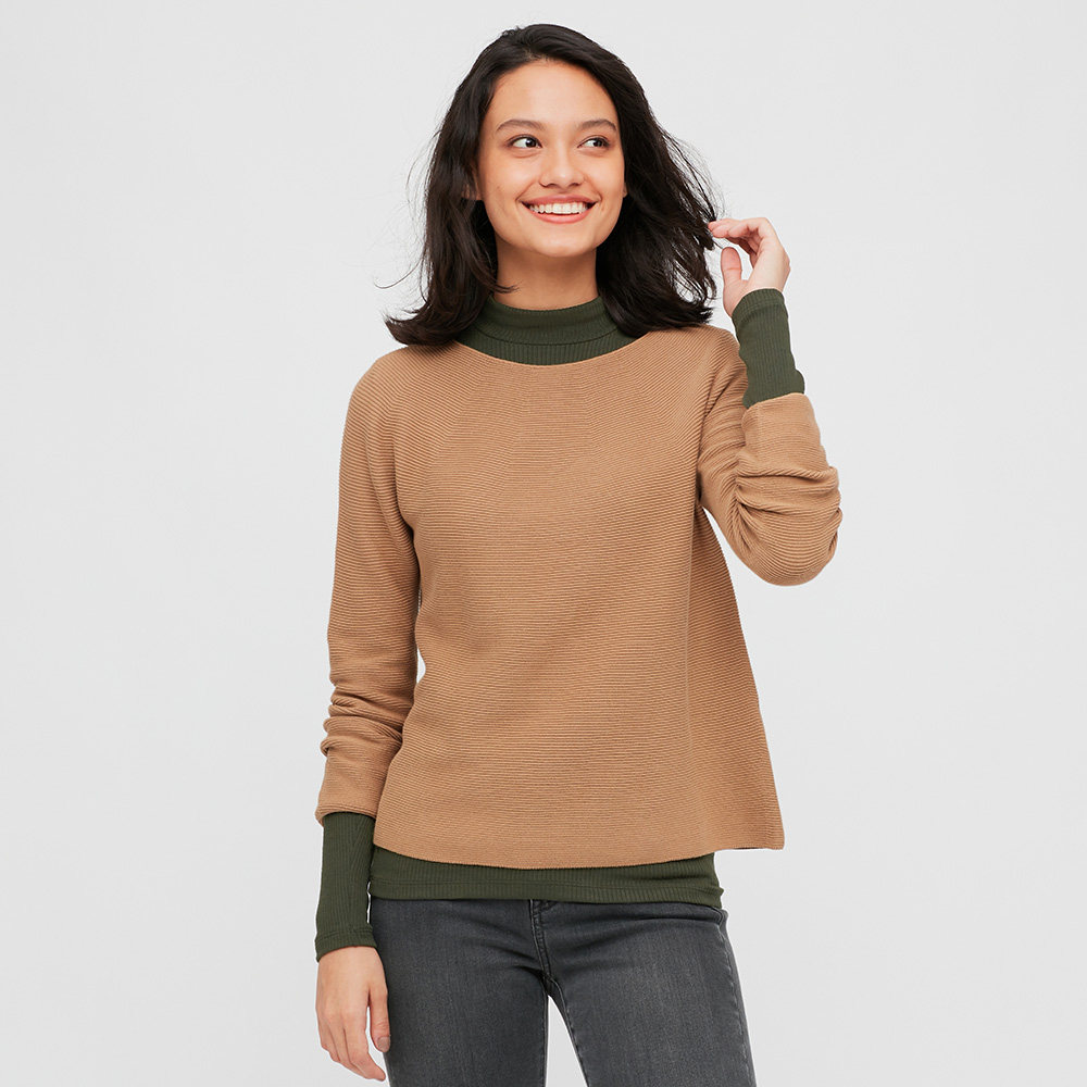 uniqlo women's rib high ne t-shirt (long sleeve) 428316 uniqlo