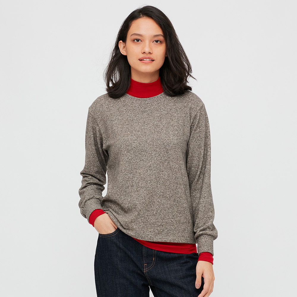 uniqlo women's rib high ne t-shirt (long sleeve) 428316 uniqlo