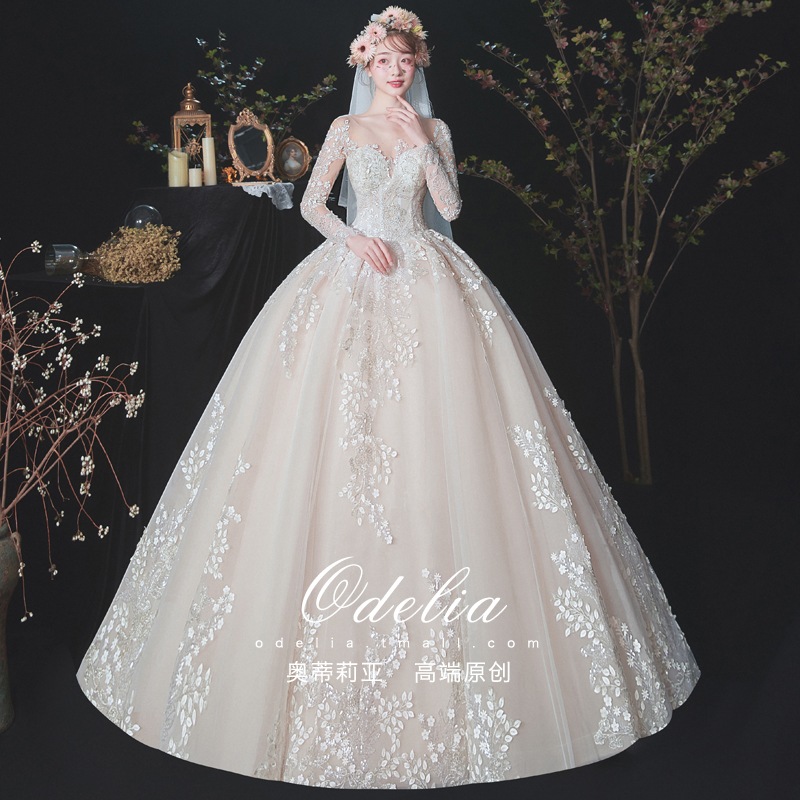 odelia2019 new alice sen fantasy super fairy one shoulder winter tail main wedding dress bride