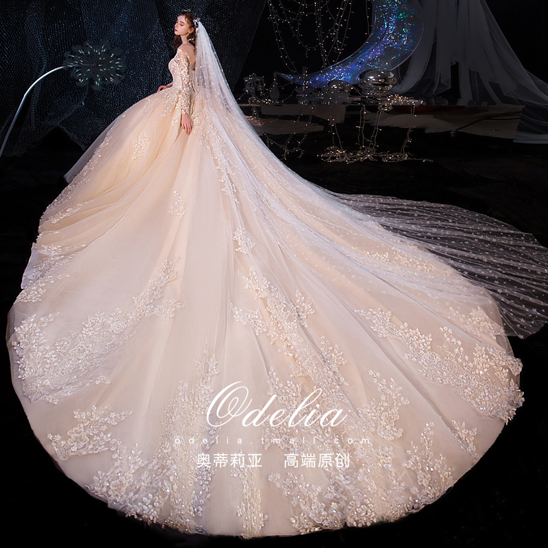 odelia2019 new alice sen fantasy super fairy one shoulder winter tail main wedding dress bride