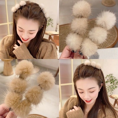 taobao agent Winter plush, hair clip, hair clip female crushed hair wild hair ball bangs bangs bangs side trim trim holder top clip