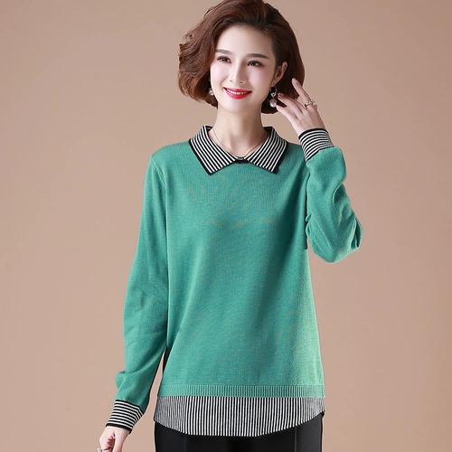 Осенний демисезонный трикотажный свитер для матери, для среднего возраста, 2020, яркий броский стиль