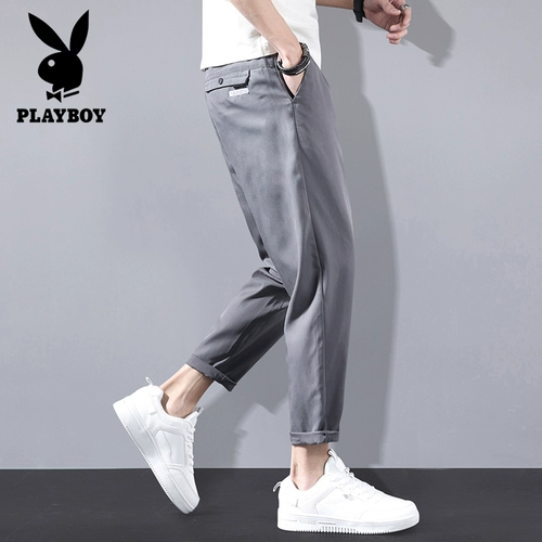 Playboy, шелковые трендовые универсальные летние штаны, тонкие повседневные брюки, в корейском стиле, свободный прямой крой