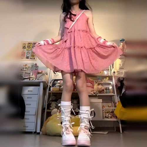 Розовое летнее платье, милая мини-юбка, подходит для подростков, французский стиль