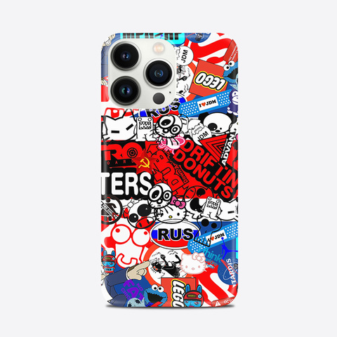 Glossy Sticker Bomb Illustration Pattern – Funny Animal Movies – Pro/Plus/Max/Air – 17, 16, 15, 14, 13, 12 iPhone Case