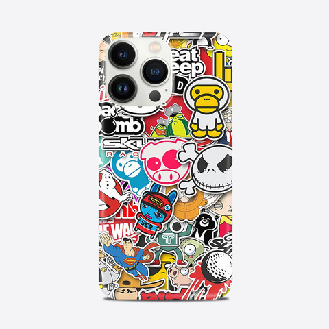 Glossy Sticker Bomb Illustration Pattern – Funny Animal Movies – Pro/Plus/Max/Air – 17, 16, 15, 14, 13, 12 iPhone Case