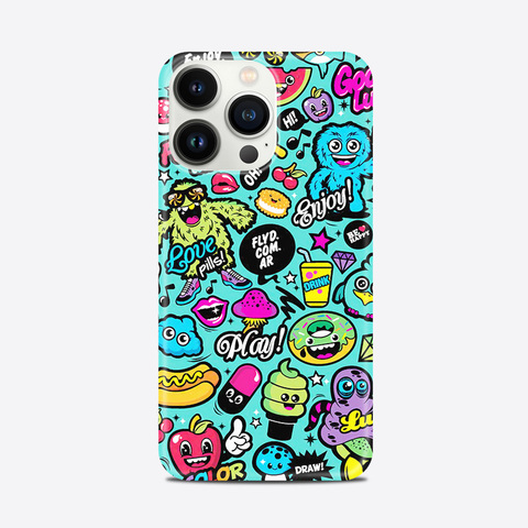 Glossy Sticker Bomb Illustration Pattern – Funny Animal Movies – Pro/Plus/Max/Air – 17, 16, 15, 14, 13, 12 iPhone Case