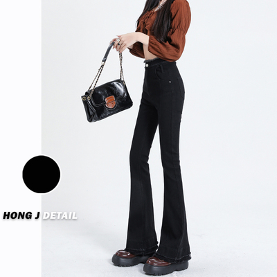 taobao agent Black megaphone, autumn jeans, high waist, 2023 collection, tight, suitable for teen, fitted