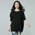 Áo thun dài tay phụ nữ plus size rộng rãi phiên bản Hàn Quốc của cotton trắng tinh khiết hàng đầu 2020 mới mùa hè nửa tay trong thủy triều - Áo phông