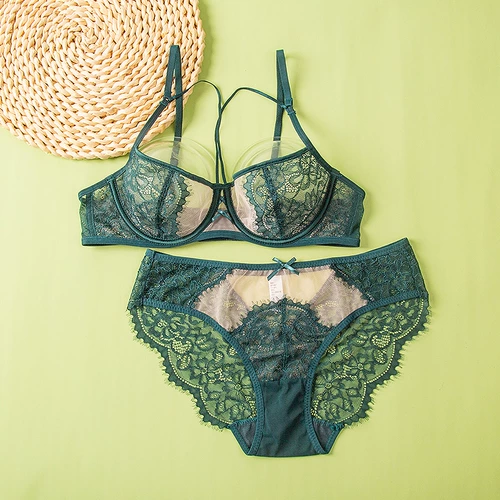 Зимний сексуальный ультратонкий тонкий прозрачный кружевной бюстгальтер-топ, комплект, нижнее белье, зеленый комбинезон, большой размер