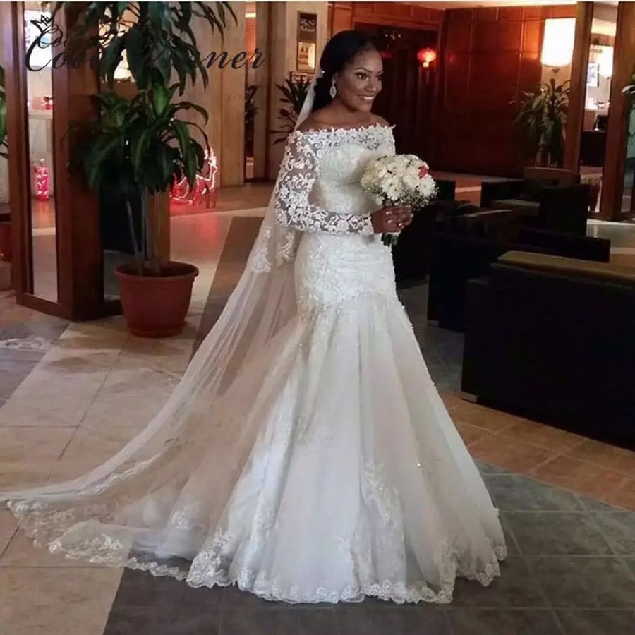 African Mermaid Wedding Dress Long Sleeve Wedding Gown