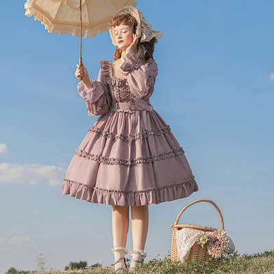 taobao agent Mist OP*Plel fluff original genuine CLA line lolita square lead elegant young lady feels purple three sections of small high waist