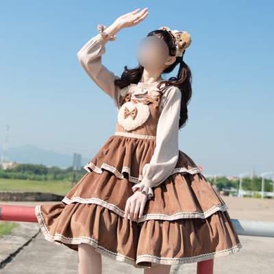 taobao agent Plush original almond -baking milk jsk autumn and winter light core three -stage lolita cute velvet surface skirt