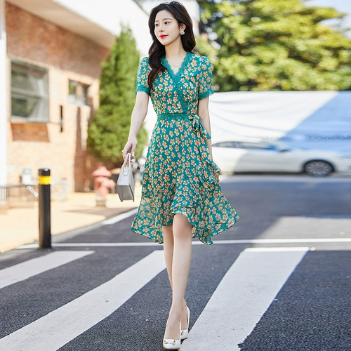 Шифоновое летнее платье, летняя юбка, летняя одежда, французский стиль, короткий рукав, яркий броский стиль