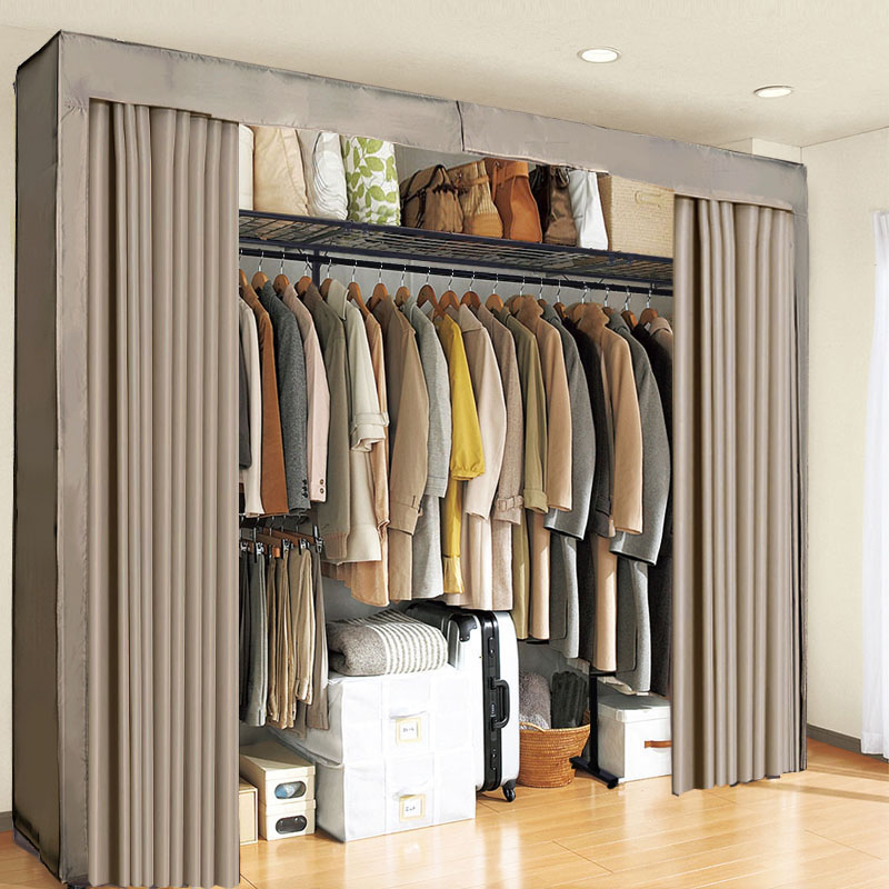 buy-simple-wardrobe-adult-steel-frame-fabric-single-telescopic-wardrobe