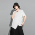 Mùa hè ngắn tay 2021 phụ nữ mới ga châu Âu lỏng lẻo Phong cách Hồng Kông giản dị viền áo thun phụ nữ hàng đầu - Áo phông Áo phông