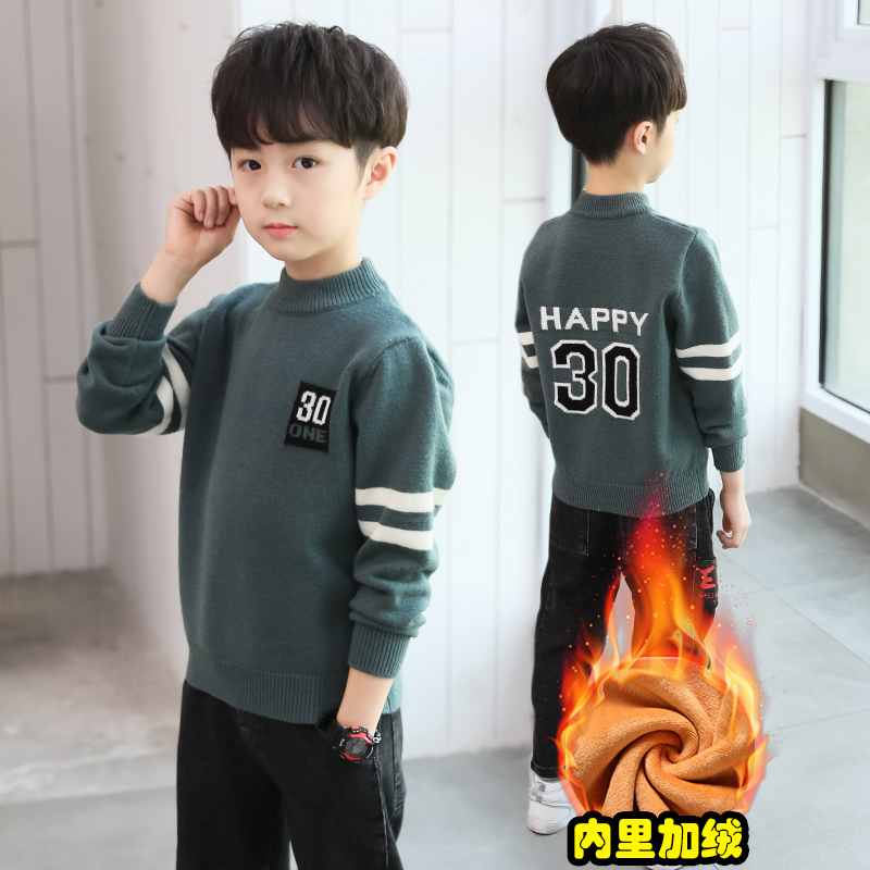 Children's clothing, boys' sweaters, pullovers, high-necked and velvet thick autumn and winter clothing, 2020 new Korean style, foreign style, large children's trend