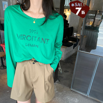 taobao agent Cotton autumn T-shirt, top, long-sleeve, round collar