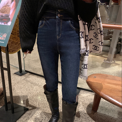 taobao agent Comics, velvet winter dark jeans, high waist, fitted