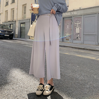 taobao agent [Limited Limited Clearance] Xia Shiwen folds waist lace -up leisure pants female autumn loose and thin straight wide -leg pants