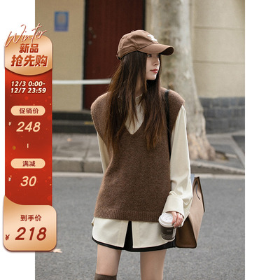 taobao agent Pony, vest, knitted winter retro universal sweater, V-neckline